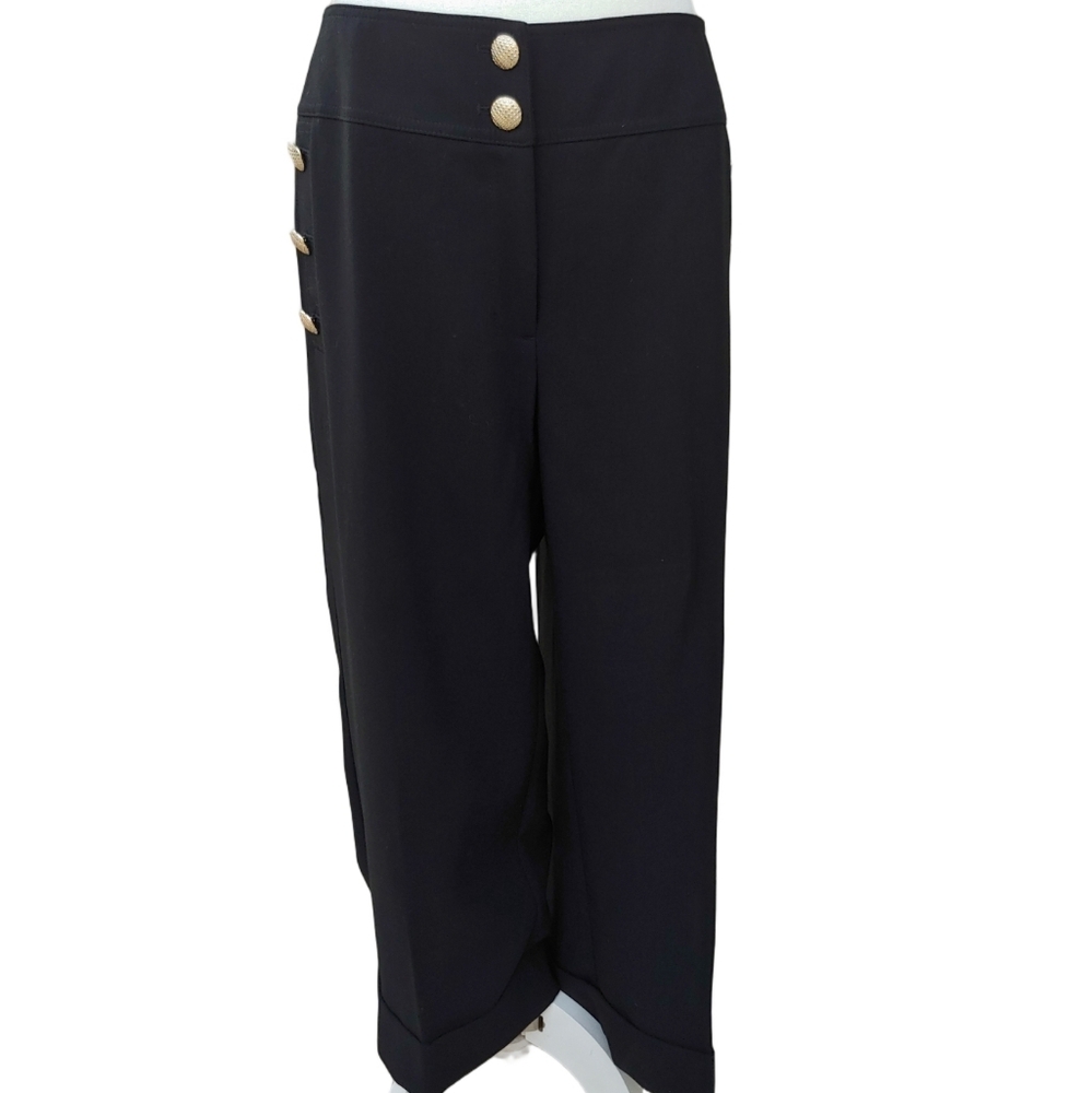 Chico's Nautical Black Dress Cropped Pants with Button Detail size 2.5 (14) NWT - Picture 3 of 17